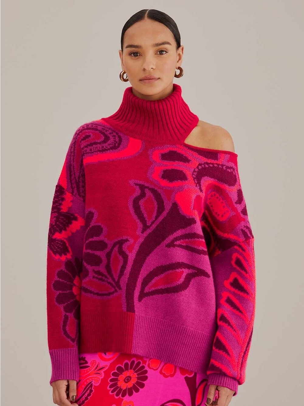 Farm Rio Pink and Orange Cut Out Sweater sz XS